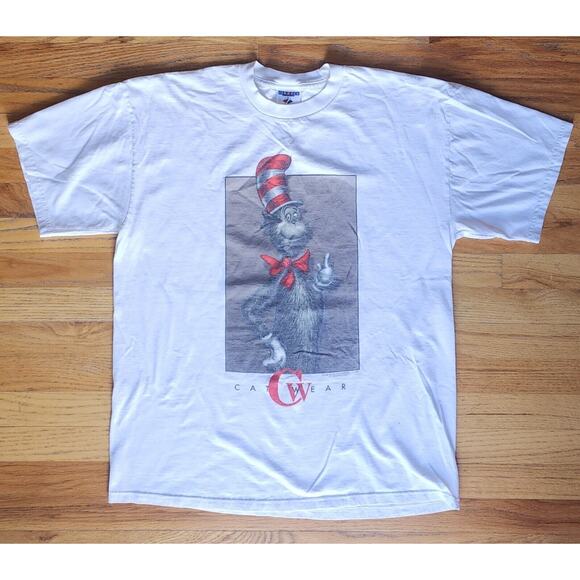 Vtg Dr Seuss Shirt Mens Large Cat in the Hat Jerzees Big Graphic Cat Wear 90s - Picture 1 of 5